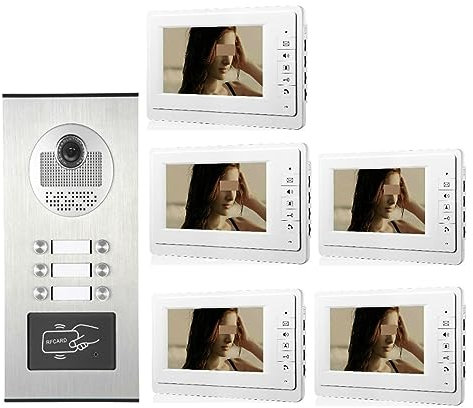 Sistema di citofono videocitofonico da 7 pollici per 2/3/4/5/6 appartamenti/famiglie, RFID, telecamera 1000TVL, campanello, telecamera per visione notturna, installazione facile (dimensioni: A KIT) (