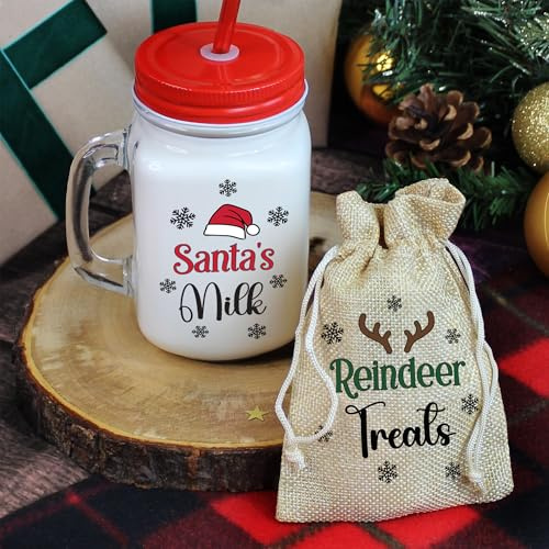 eBuyGB Santa’s Milk Bottle & Reindeer Treats Bag Set, Christmas Eve Traditions, Milk for Santa, Magic Reindeer Food for Rudolph, Christmas Eve Box Filler