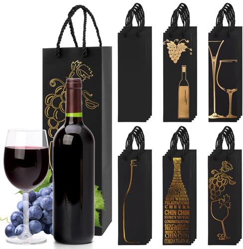 AKOLAFE 24 stycken flaskor presentpåsar kraftpapper 11 x 9 x 35 cm flaskpåsar förpackning vinpåse med handtag vinpåsar vinflaskor påsar påsar till jul, bröllop, fest, födelsedag (6 färger)