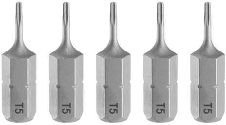 QUARKZMAN T5 Embout de Tournevis Torx 1/4 Tige Hexagonale 25mm/1 5pcs | Magnétique Tête Étoile à 6 Pans Acier, S2 Embout de Tournevis
