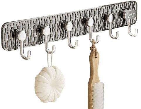 Cammeciso Hakenleiste für Küche,Stange für Küchenutensilien mit 8 Haken,Küchenhakenleiste,Aluminium Halterung für Küchenutensilien,Selbstklebend für Aufhängen von Küchenutensilien