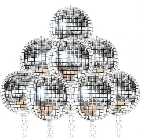 9 Stück Discokugel Luftballon, Discokugel Silvester Deko Folienballon, 22 Zoll 4D Diskokugel Luftballons Silber, Disco Ballons für Neujahr Deko, Geburtstag, Karneval, 70 80 90er Jahre Disco Deko Party