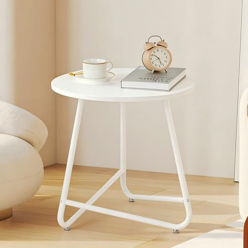 HDANI Beistelltische Rund,Metall Kleiner Beistelltisch,Couchtisch klein,Sofatisch Wohnzimmertisch für Wohnzimmer Schlafzimmer, Nachttisch Modern (Weiß, 45x45x48.5cm)