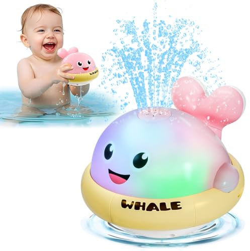 Bath Toys for Kids Age 1-3, Light Up Baby Bath Toys for 1 2 3 Year Old Girl, Pool Water Toys for Toddlers Whale Bathtub Toys for 1 2 3 Year Old Boys & Girls Birthday Gifts (Pink)