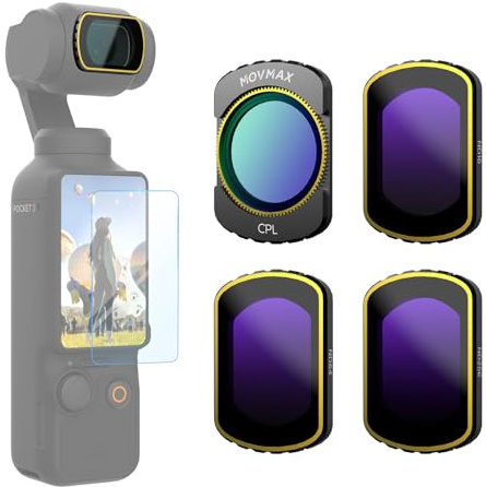 MOVMAX CPL & ND16 & ND64 & ND256 Filter Kit (4-Pack) for DJI Osmo Pocket 3 Accessories, Magnetic Neutral Density Polarising Filter, Multi Coated/Optical Glass/Aluminum Frame, Includes 1 LCD Protector
