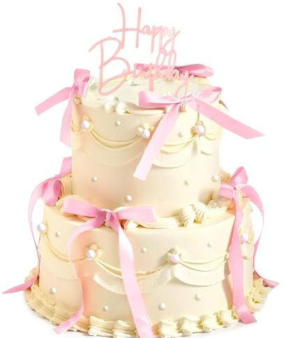 7 Piezas Adorno de Tarta con Lazo, Lazos para Decorar Tarta, Decoración de Cupcakes de Espuma de Bow Tie, Decoraciones de Pastel para Baby Shower y Tarta Cumpleaños de Niñas, Mujeres (Rosa)