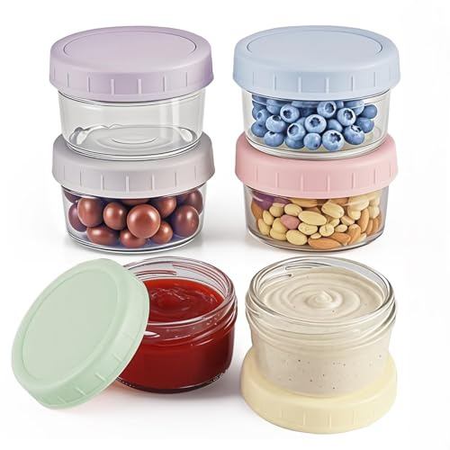 Lot de 6 pots de conservation en verre avec couvercle hermétique – petit pot repas, bocal en verre avec couvercle pour purée, sauce,yaourt – pot de conservation lait maternel empilable80 ml.