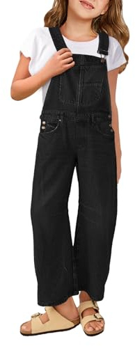 Haloumoning Denim Jumpsuit Girls Jeans Dungarees Kids Sleeveless Long Trousers Jumpsuit Casual Loose Fit Romper with Pockets