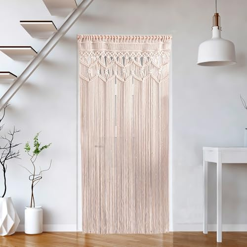 OUGPIU Makramee Boho Vorhang 100x200cm Wandbehang Türvorhang Fenstervorhang,Fadenvorhang Handmade,Baumwolle Gewebte Wandteppich Tapisserie Raumteiler,für Traubogen,Hochzeit,Wohnzimmer,Wand Dekor