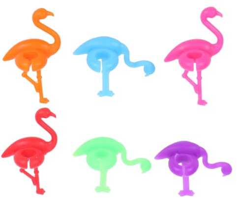 KOCKSHION Marcadores De Silicona Para Vasos De Vidrio Diseño De Flamenco, Antideslizantes, 12 Unidades 6 Colores, Identificadores Para Fiesta, Cócteles y Cenas