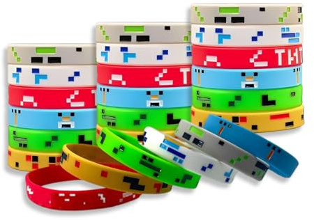 12 Pcs Bracelet de Miniraft Bracelet en Silicone de Aventure en Vrac Décors de Fête de Miniraft pour Enfants Adolescents Bracelets de Fête de Miniraft Cadeaux de Bijoux de Jeu