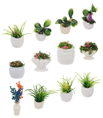 minkissy 12pcs Miniature Dollhouse Bonsai Models Unique Creative Mini Plants with Multiple Flowerpot Styles Charming Simulated Miniature Garden Decor for Dollhouse and Fairy Scenes