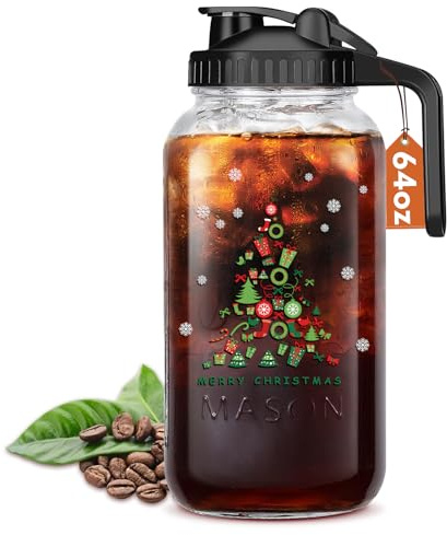 Mihlapi Breast Milk Pitcher,Mason Jar Pitcher with Lid Double Leak Proof, Breastmilk Storage Containers for Fridge, Glass Jug for Sun Tea, Juice, Cold Brew Coffee(Christmas tree）