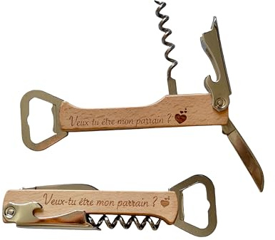 Cadeau Demande Parrain – Tire-Bouchon Personnalisé en Bois – Gravé 'Veux-tu être mon parrain ?' – Ouvre-Bouteille Original (Veux-tu être mon parrain ?)