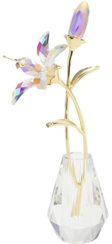 Hoypeyfiy Crystal Vase Lily Ornament, Glass Lily with Metal Stem, Suitable for Mother's Day, Valentine's Day Gift, Wedding, Party, Home, Decor Ornament