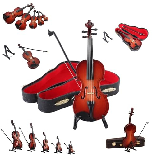2026 Neue spielbare winzige Violine Figur, Miniatur Musikinstrument mit Sound und trauriger Musik, Holz Miniatur Violine mit Ständer, für einzigartige dumme dumme Gag Geschenke (9,9 cm)