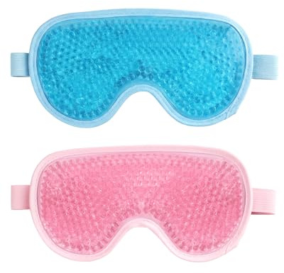 lulir Masque Yeux Froid, Réutilisable Masque Nuit avec Perles de Gel | Cache Oeil Adulte Anti Cerne Sommeil, Cache Oeil pour Dormir Chaud Froid, pour les Yeux Gonflés et la Relaxation, Bleu + rose