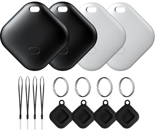 Tracker Tags-4 Pack, Item Finder Compatible with Apple Find My APP (iOS Only), IP67 Waterproof, Replaceable Battery, Suitable for Luggage, Bags, Wallets, Backpacks, Keys Tracking Tag