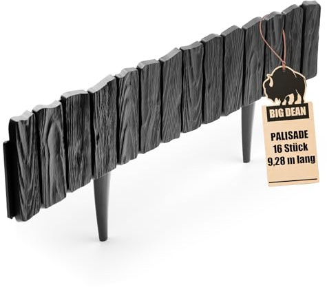 BigDean Rasenkante Kunststoff Beeteinfassung 9,28m lang 13cm hoch ANTHRAZIT | Leicht zu verarbeitende Einfassung - Made in Europe