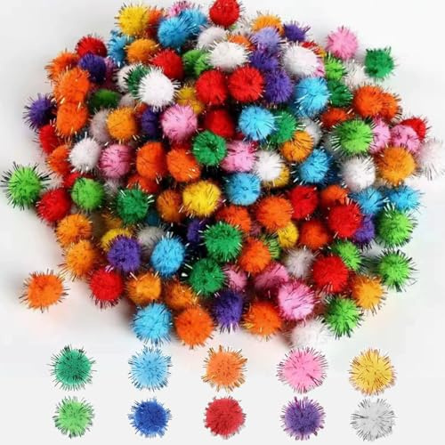 500 Stück 1.5cm Glitzer Pompons zum Basteln, Bunte Pompons zum Basteln, Mini Pompon für DIY Handwerk Geburtstag Hochzeit Party Kreative Dekorationen (Helle Farben)