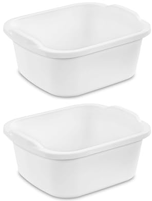12-Quart Double Wash Basin - White Plastic Multipurpose Basin, Suitable for Kitchen, Sink, and Home Use, Stackable Storage Container for Washing Dishes, Washing Vegetables, Cleaning Supplies