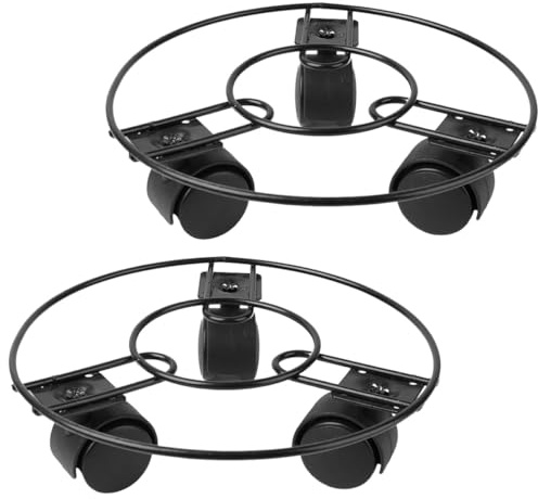 Toyvian Soporte para Macetas Metálico con Ruedas 2 Piezas, Base Rodante Redonda para Plantas Interior y Exterior, Posavasos de Plantas Resistente para Jardín, Balcón y Terraza