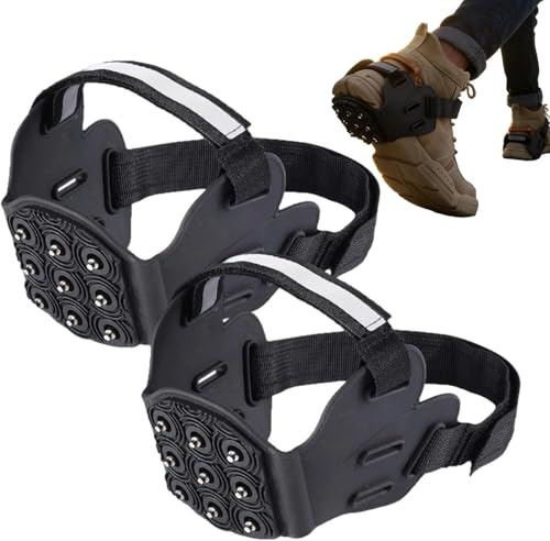 ZVD Schuhspikes, Grödeln, 9 Noppen Anti-Rutsch, Winter Boot Griffhilfen Und Eisgriffel, für Winter Laufen Wandern Klettern Outdoor Dachdecker Angeln Bergsteigen (Schwarz)