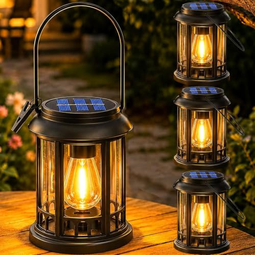 yowin Lanterne Solaire Exterieur Jardin 4 Pièces Lampe Solaire | Ampoule LED, Lampe de Table Solaire IP44 Étanche Suspension Solaire Luminaire Exterieur pour Balcon Terrasse Jardin Déco