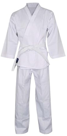 Generisch Karateanzug weiß Kampfsportanzug Karate Gi inkl Hose mit Gummibund Gürtel atmungsaktiv Herren Judogi Karate Gi Kampfsport Anzug Training Uniform für Training Dojo Verein Wettkampf