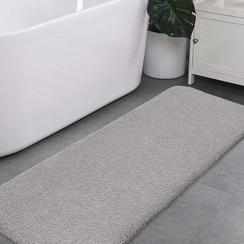 Halkfri badmatta förtjockad badmatta för badrum absorberande ultramjuk badrumsmatta matta fluffig mikrofiber sängmatta golvmatta golvmatta, snabbtorkande, maskintvättbar - 50 x 178cm (Ljusgrått)