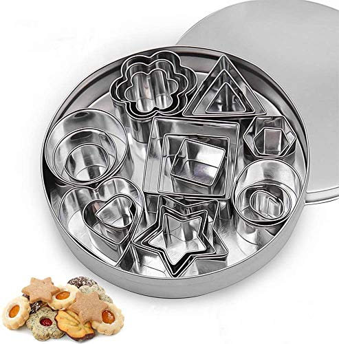 Ausstechformen Set 24-teilig Ausstechformen Edelstahl Ausstecher Set Keksausstecher Plätzchenausstecher mit Weißblechbox für Backspaß Plätzchen, Keksen, Fondant