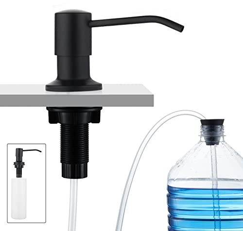 CREA Lavelli da cucina Distributore di sapone da incasso, Distributore di detersivo per lavello da incasso da banco con flacone da 500ML e tubo da 1M dall'alto Riempimento in acciaio inox, Nero