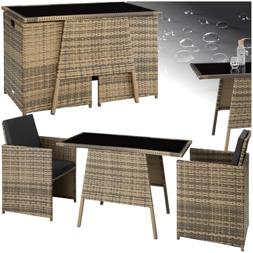 tectake® Ensemble Salon de Jardin encastrable en Poly Rotin 2 Personnes Ensemble Fauteuil Salon et Table de Jardin, Coussins Inclus, Mobilier de Jardin pour Amenagement Balcon Terrasse