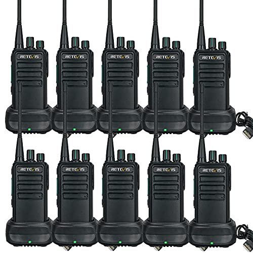 Retevis RB629 Funkgeräte, PMR446 Lizenzfrei, Robustes Walkie-Talkie mit Drahtlose Klonfunktion VOX, Notfallalarm 16 Kanäle CTCSS DCS Wiederaufladbares Funkgerät für die Baustelle (10 Stück, Schwarz)