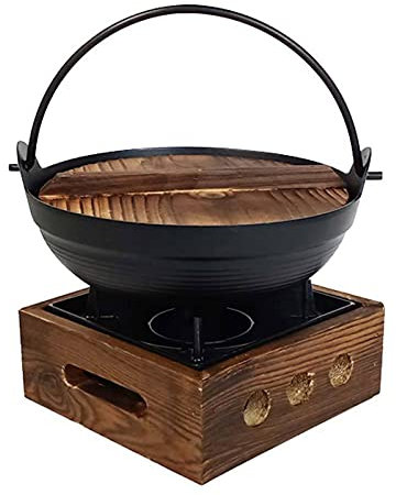 AIZYR Pentola Shabu in Ghisa - Pentola Calda in Stile Giapponese Sukiyaki Nabe con Coperchio A Legna E Fornello per Sukiyaki, Noodle, Ramen, Zuppa,20cm