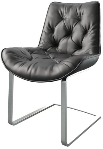DELIFE Schwingstuhl Taimi-Flex Freischwinger flach Edelstahl Echt-Leder Schwarz
