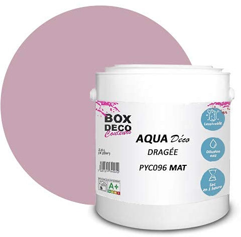 BOX DECO COULEURS Aqua Déco Wandfarbe Acryl Matt Optik 2,5 l Dragee Pink