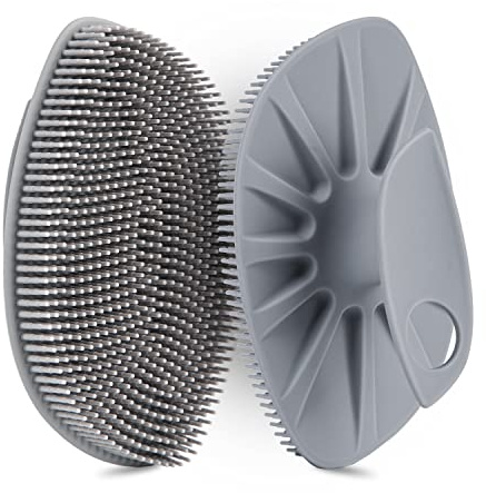 HieerBus Brosse pour le corps en silicone-brosse de massage corporelle douce et confortable, Pour la douche et le bain, Pour Femme Homme Bébé Peau Sensible, Facile à tenir, Faire bien mousser (gris)