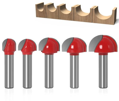 5 Stück Kugelkopffräser Holz,8 mm Schwalbenschwanz Schaft, Fräser für Fräser 8 mm Schaft, Schwalbenschwanz–12 mm/16 mm/19 mm/22 mm/25.4 mm