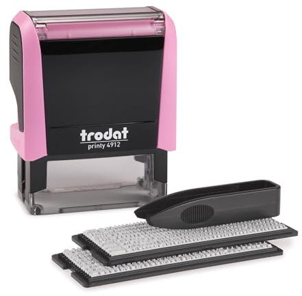 Trodat Printy Typomatic 4912T - Timbro professionale autoinchiostrante con 4 lignes, pannello di testo, 47 x 18 mm, da mettere a punto (rosa pastello)