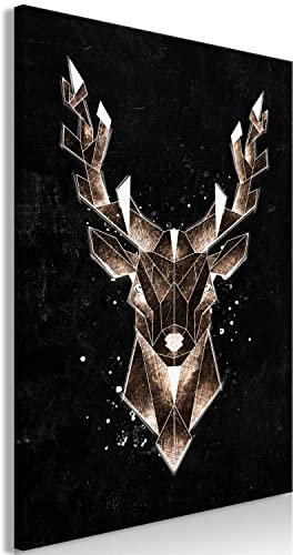 B&D XXL - Wandbilder XXL Hirsch 80x120 cm Vlies Leinwandbild 1 tlg Kunstdruck modern Wanbilder XXL Wanddekoration Design Wandbild Tier Abstrakt Gesicht Betonoptik schwarz g-A-10074-b-a