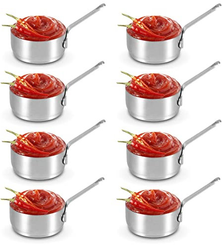 8PCS Stainless Steel Condiment Sauce Cups, 100ml/3.38oz Sauce Dishes, Reusable Salad Dressing Container Mini Individual Saucers Bowl Round Seasoning Dishes with Ergonomic Handle for Ketchup, Mustard