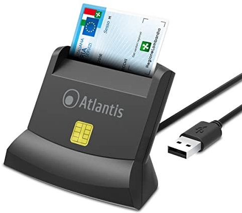 Atlantis Lettore Smart Card Reader per tessera sanitaria, CNS carta nazionale dei servizi, Carta ATe della PA, attivazione spid, firma digitale, per Pc e Notebook, porta USB. Cod. P005-SMARTCRV-U
