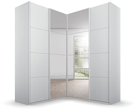 Rauch Möbel QUADRA, Eckschrank, Farbe Seidengrau, Breite 181 cm | Eckschrank mit Schwebetüren, 4-türig, mit Spiegel, für Schlafzimmer, Gästezimmer, Ankleidezimmer, Garderobe