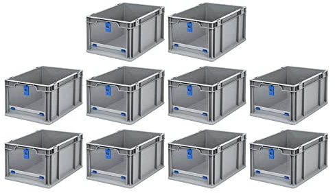 SparSet 10x Eurobox NextGen Insight Cover | HxBxT 22x30x40 | 20 Liter | Hoch/Blau | Eurobehälter, Transportbox, Transportbehälter, Stapelbehälter