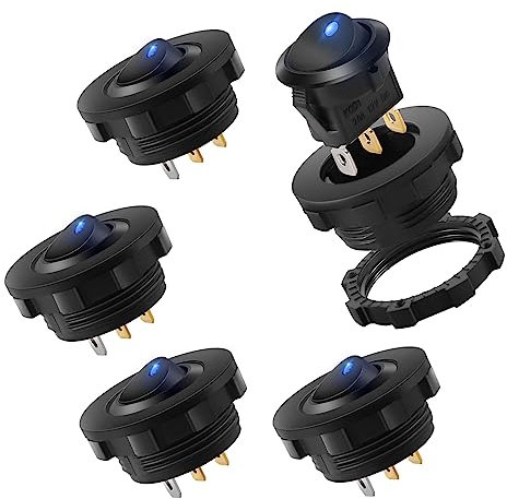 Thlevel Kippschalter 12V 20A EIN/AUS Schalter 3 Pin Rund Wippschalter Selbsthemmung mit LED Licht für Auto Boot