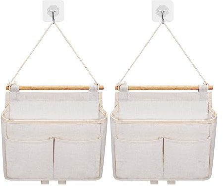 Jeesblsy Hängetasche Hängend Aufbewahrungstasche, Wand Hängender Hängeaufbewahrung Faltbares Leinen Stoff Körbe Wandorganizer Organizer für Home, Office, Diele, Bad, Kinderzimmer(Beige)