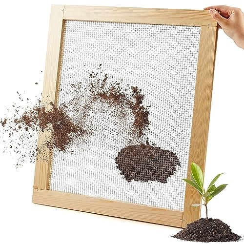 Bokon 2 Stück Kompostsieb für Gartenarbeit, ein großes und ein kleines Steinsieb, Holz, Schmutzsieb, Kompostsieb, Gartensieb, 0,3 cm und 0,6 cm Hardware-Tuch zum Sieben von Schmutz, Stein, Torf, Moos,