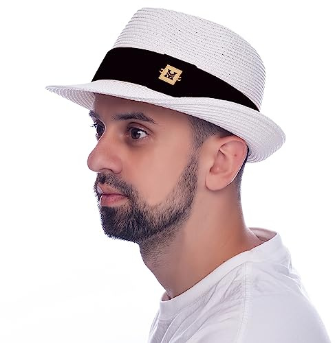 HEYANN Strohhut,Fedora Damen Panamahut Herren Strohhut im Trilby Fedora für Herren, Damen und Kinder Panamahut mit Stoffband Gentlemen Roll Up Sommerhut