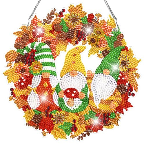 ALINUOYQ Adorno de corona con forma especial de gnomo, decoración de pared, corona de pintura, guirnalda de taladro para el hogar, ventana, puerta, decoración, regalo